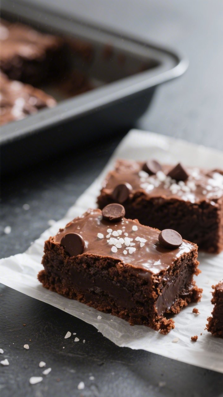 Close-up detail shot of freshly sliced keto fudgy brownies on a parchment overhang, showcasing a glo