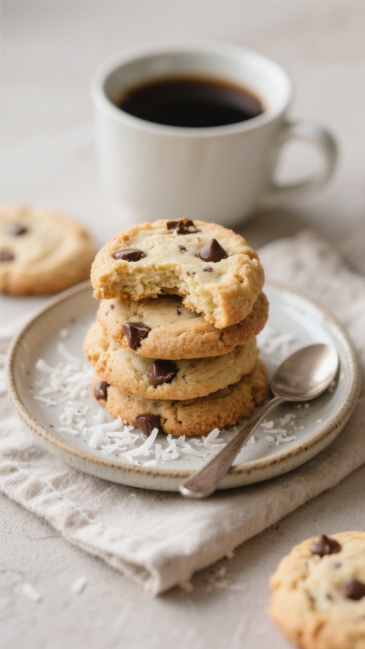 Close-up final presentation of Low Carb Coconut Flour Cookies on a small ceramic dessert plate besid