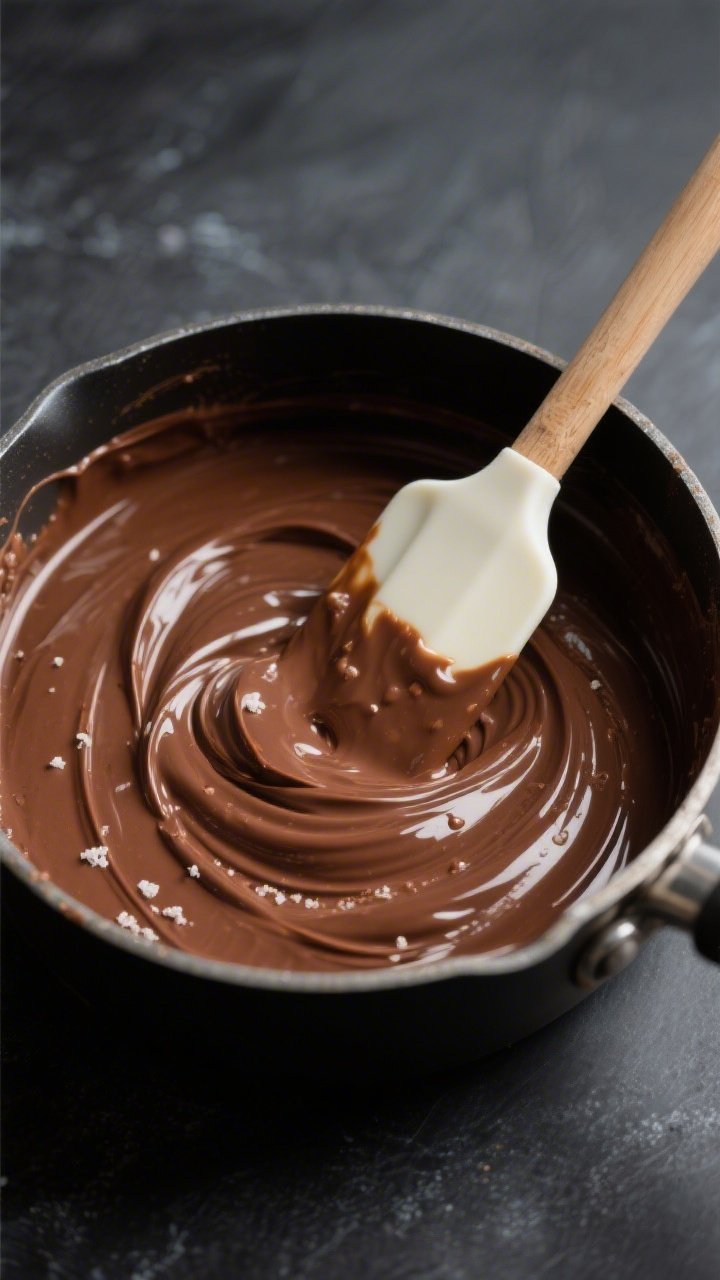 Cooking process, close-up detail: Low-carb chocolate peanut butter fudge mixture just off the heat i