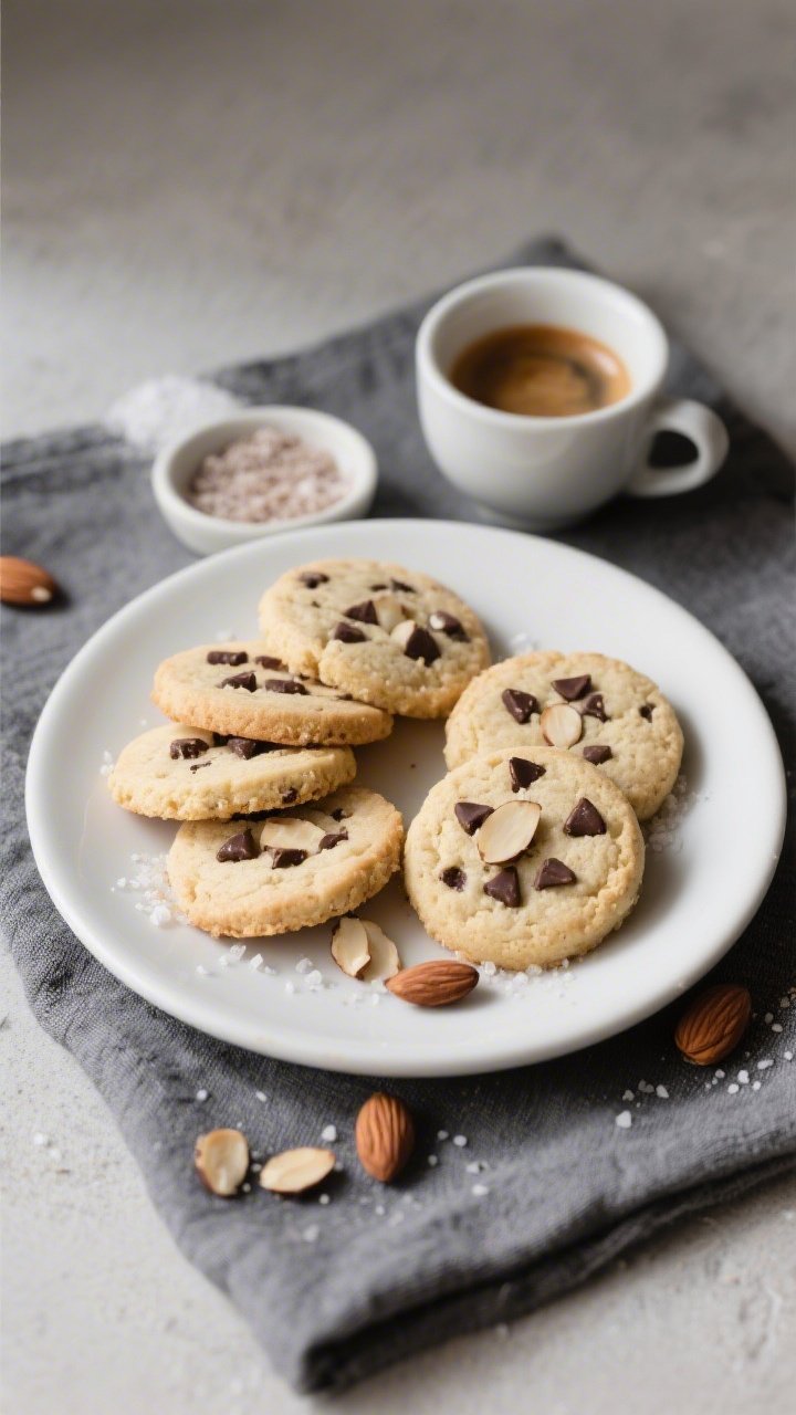 Overhead final presentation of a small plate of keto almond flour shortbread cookies served with esp
